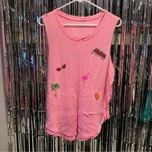 No Brand Pink Tropical Tank Top Size L